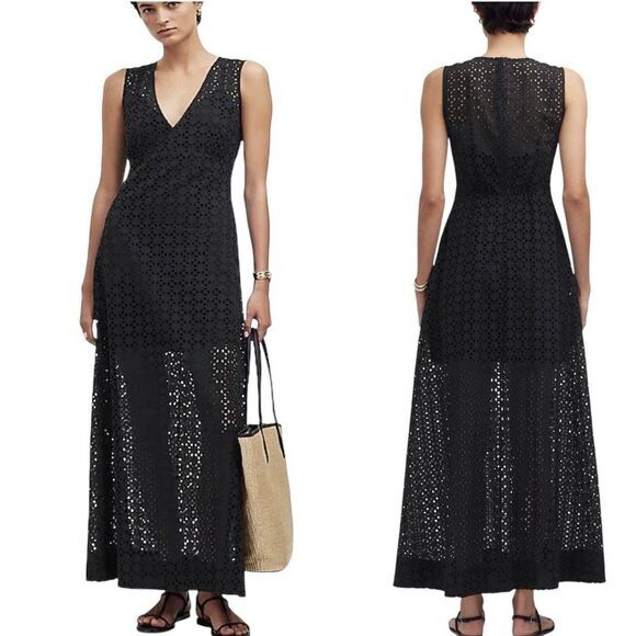 Madewell Dresses & Skirts - Madewell Sleeveless‎ Eyelet V-Neck Maxi Dress Black NS772 size 6 NWT